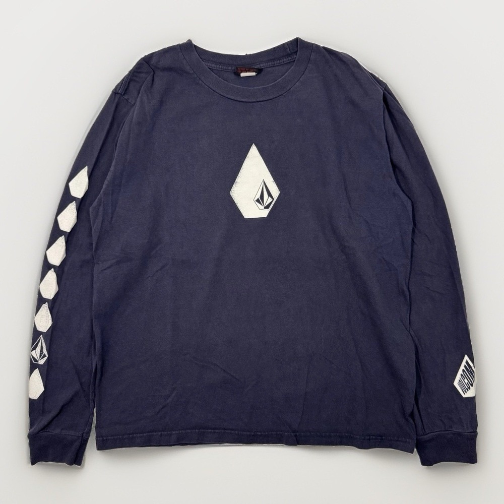 Vintage Volcom Shirt Blue Long Sleeve Stone Skater Logo 90s Y2K Rare Large